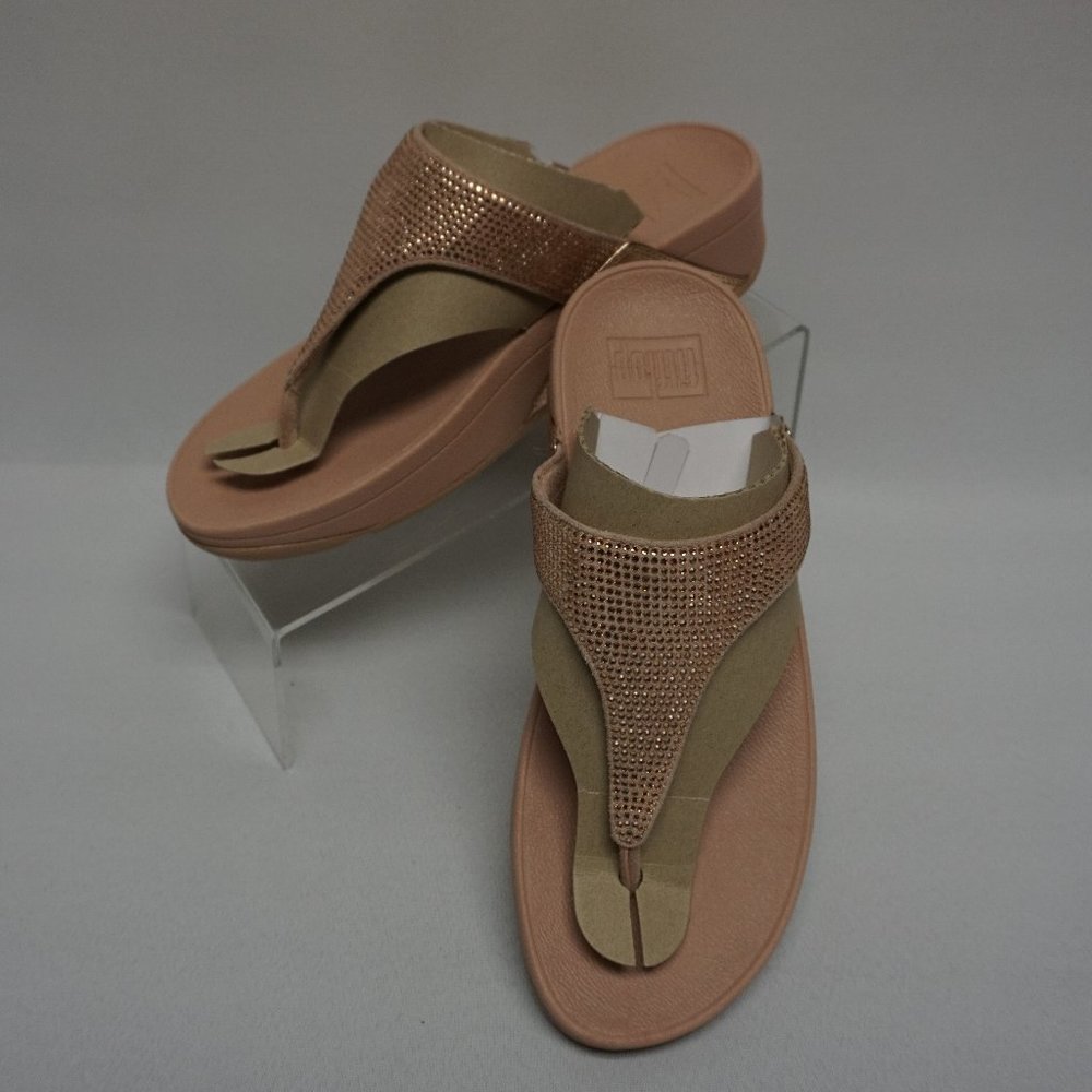 Fitflop LuLu Crystal Embellished Sandals Rose Gold size 8